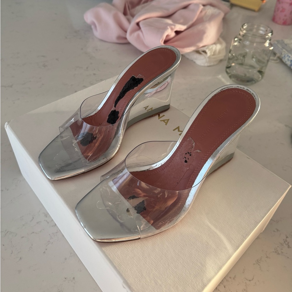 Amina Muaddi Lupita Silver Wedges